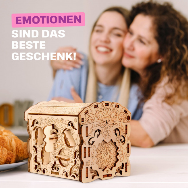 Fotos und Abbildungen von Holz Secretbox Schatz, 3D PUZZLE BAUSATZ ZUM SELBERBAUEN. ESC WELT.