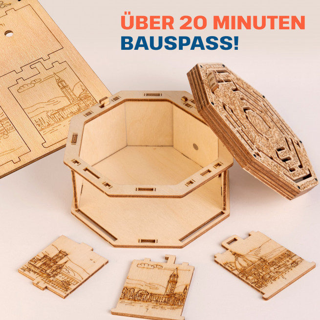 Fotos und Abbildungen von Wooden Secret MAZE BOX 3D PUZZLE BAUSATZ ZUM SELBERBAUEN. ESC WELT.