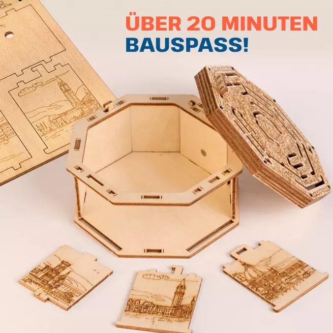Fotos und Abbildungen von Wooden Secret MAZE BOX 3D PUZZLE BAUSATZ ZUM SELBERBAUEN. ESC WELT.