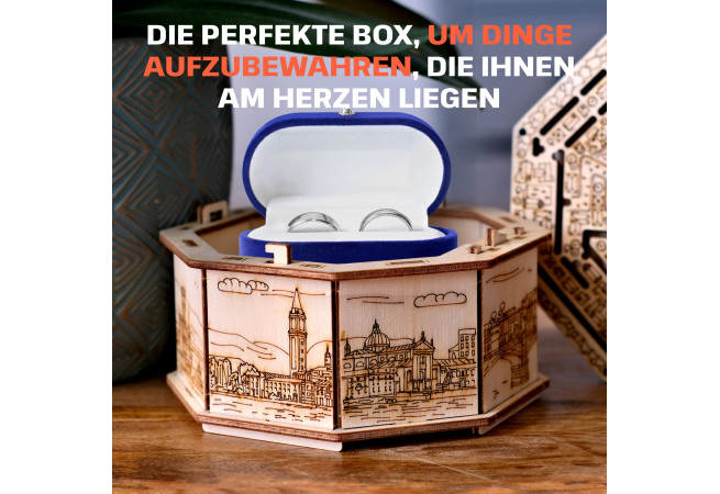 Fotos und Abbildungen von Wooden Secret MAZE BOX, 3D PUZZLE BAUSATZ ZUM SELBERBAUEN. ESC WELT.