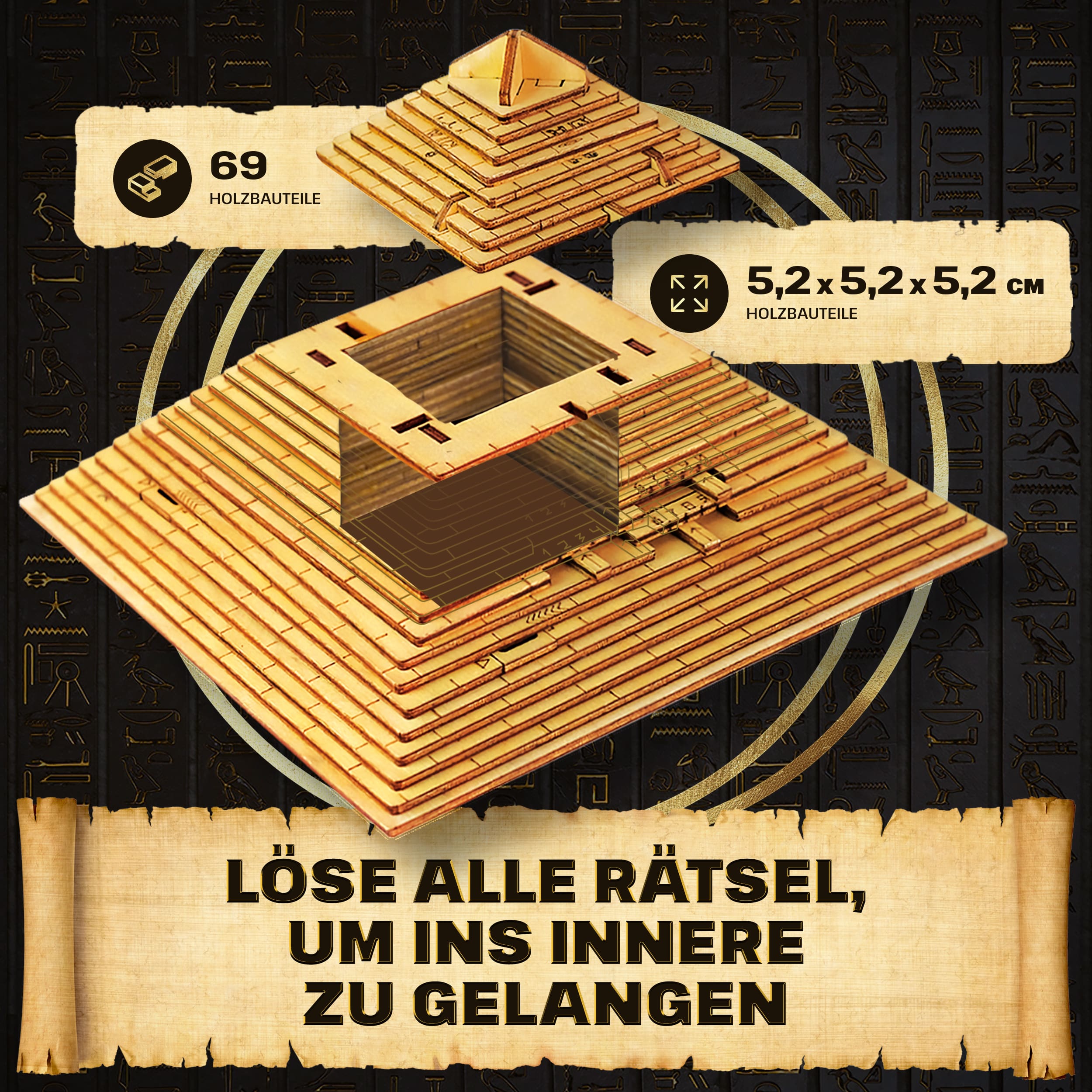 Fotos und Abbildungen von ESC WELT Quest Pyramide - Escape Room Spiel - Geschenke für Männer und Frauen - Holzpuzzle Erwachsene - 3D Puzzle Box Spiele aus Holz für Erwachsene - Geschenkbox Knobelspiel - Spiel Geschenke. ESC WELT.