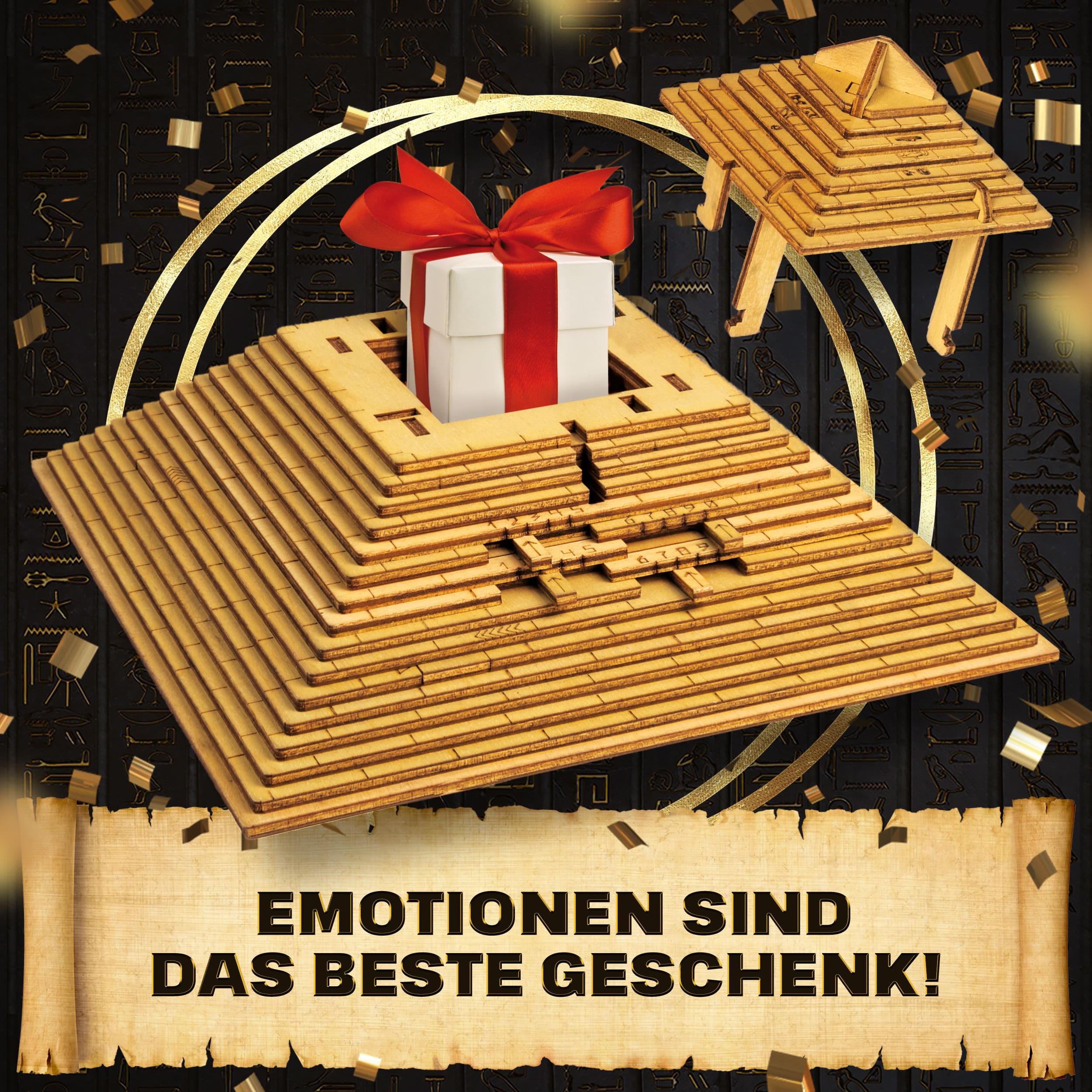 Fotos und Abbildungen von ESC WELT Quest Pyramide - Escape Room Spiel - Geschenke für Männer und Frauen - Holzpuzzle Erwachsene - 3D Puzzle Box Spiele aus Holz für Erwachsene - Geschenkbox Knobelspiel - Spiel Geschenke. ESC WELT.