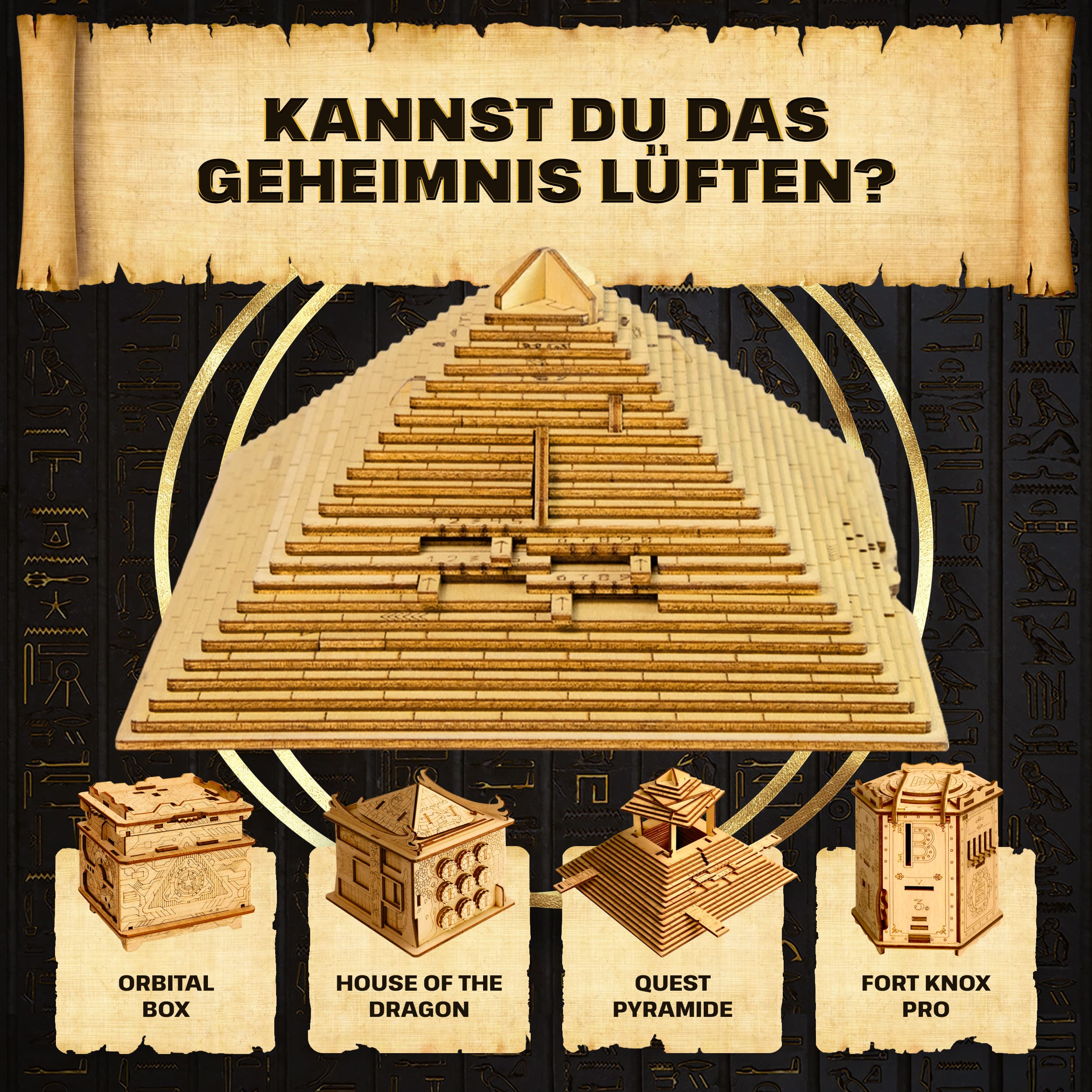 Fotos und Abbildungen von ESC WELT Quest Pyramide - Escape Room Spiel - Geschenke für Männer und Frauen - Holzpuzzle Erwachsene - 3D Puzzle Box Spiele aus Holz für Erwachsene - Geschenkbox Knobelspiel - Spiel Geschenke. ESC WELT.